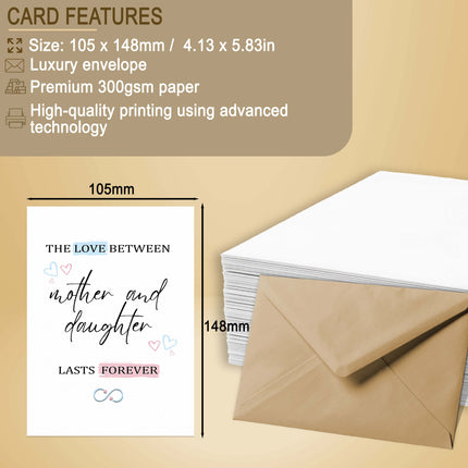 Personalised mother and daughter card with brown envelope, 105x148mm premium paper.