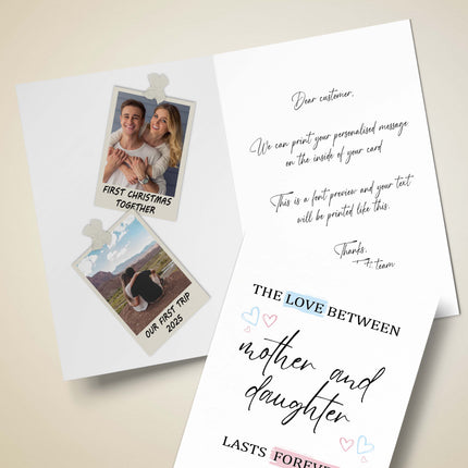 Personalised greeting card with custom photos, message, and mother daughter love quote