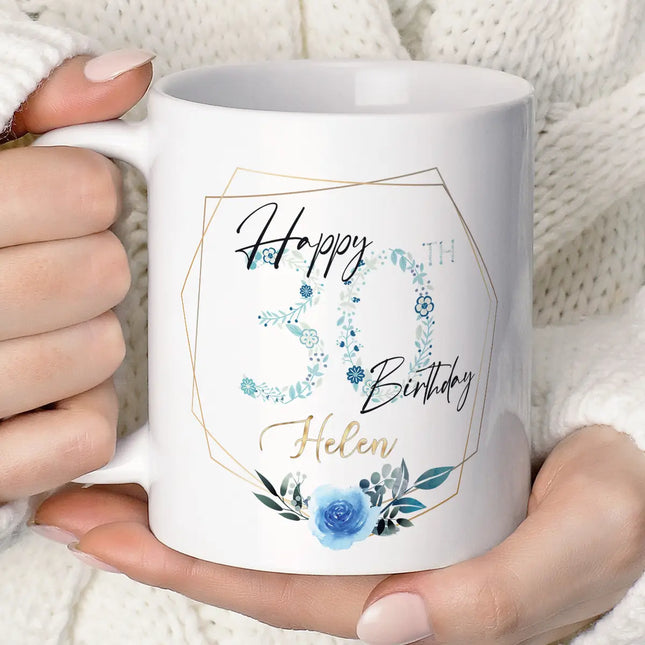 Happy30thBirthdayMugBlueFloralDesign