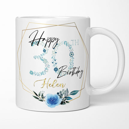Happy30thBirthdayMugBlueFloralDesignGiftForHer