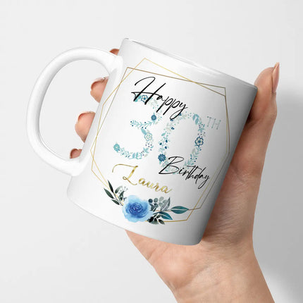 Happy30thBirthdayMugBlueFloralDesignGiftForWomen