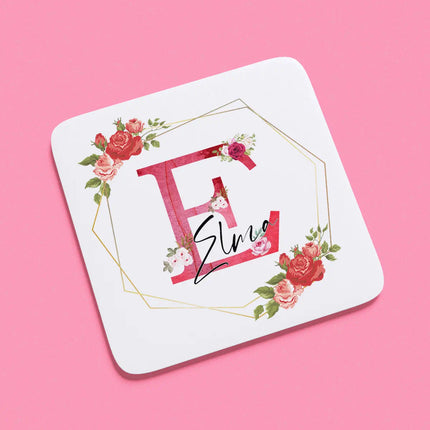Personalised Red Flower Name Coaster