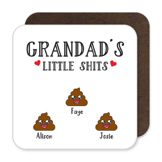 Personalised grandad little turds coaster.