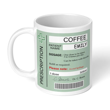 Personalized prescription coffee mug, perfect for coffee lovers and unique gifts