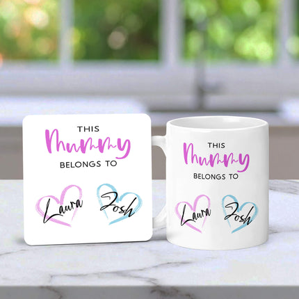 Personalised mummy mug and matching custom coaster set perfect for a Mothers Day gift.