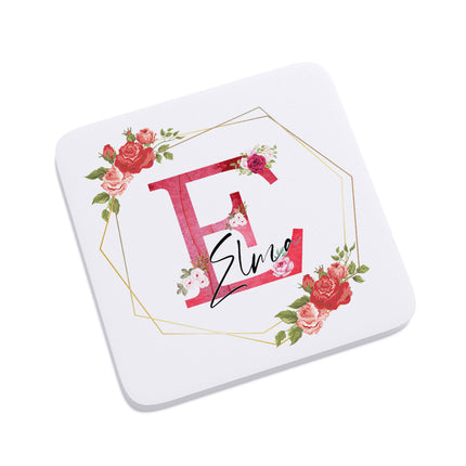 Personalised Red Flower Name Coaster For Her Birthday