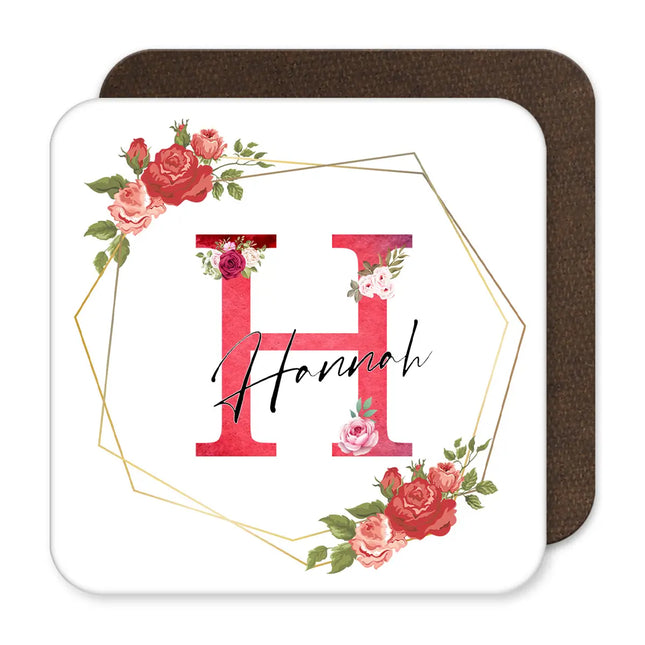 Personalised Red Flower Name Coaster